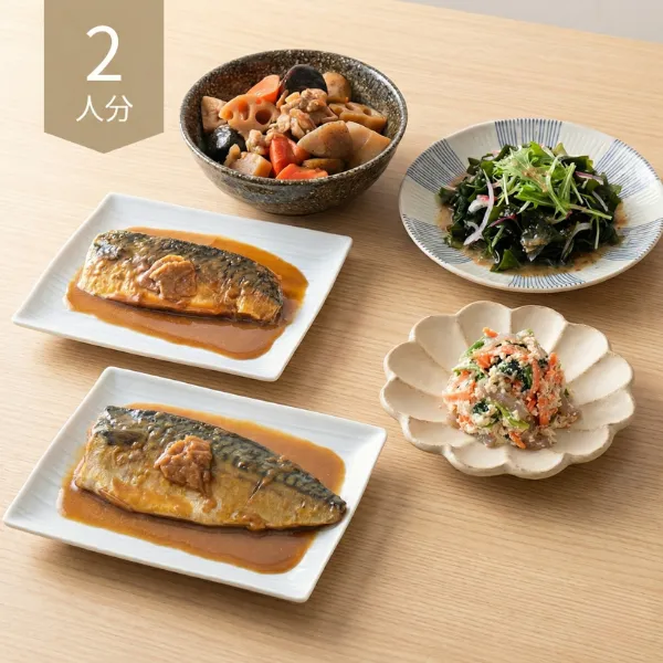 さば味噌煮と彩り和惣菜の主菜・副菜セット (2人分)