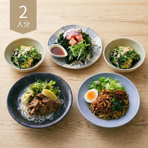 アジアン満喫！ダブル麺の彩り主食・主菜・副菜セット (大人2人)