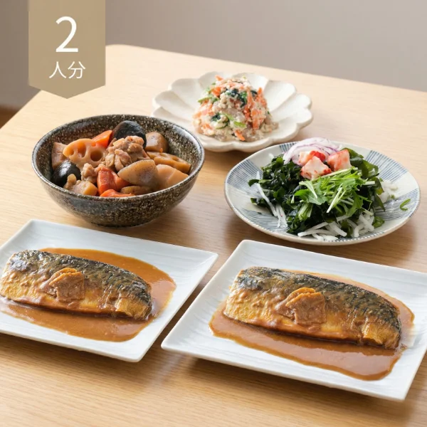 さば味噌煮と彩り和惣菜の主菜・副菜セット (大人2人)