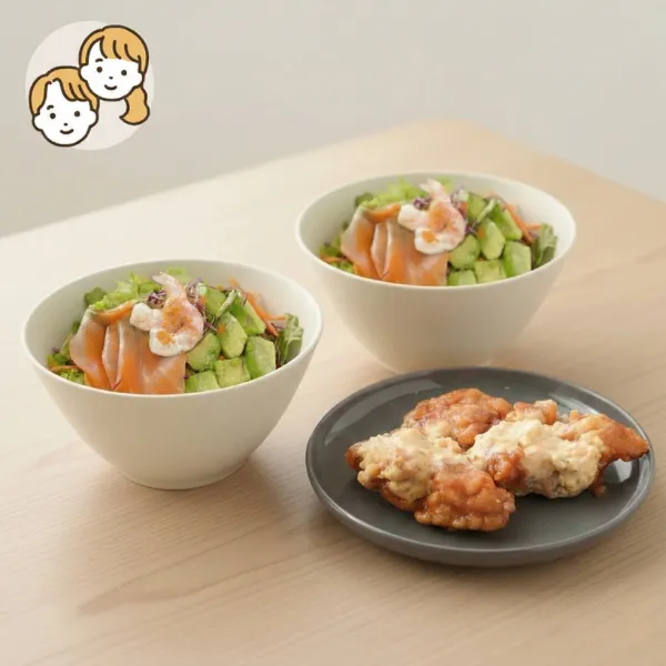 彩り野菜のアボカドサーモン丼主食・主菜・副菜セット (大人2人)