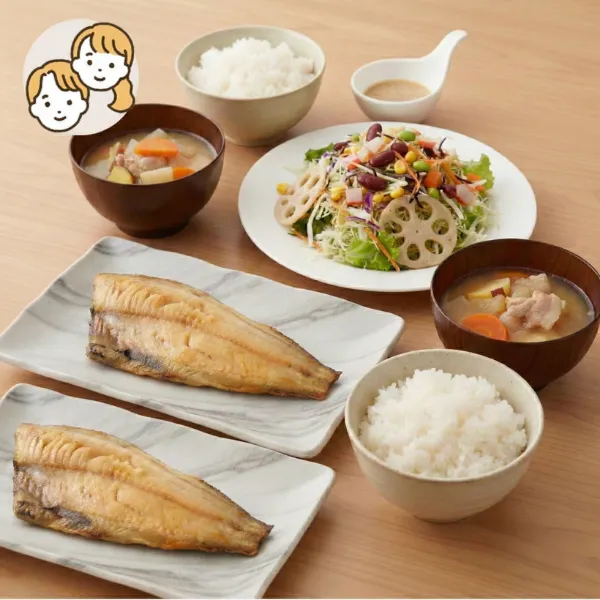 ほっけと具だくさん豚汁の主食・主菜・副菜セット (大人2人)