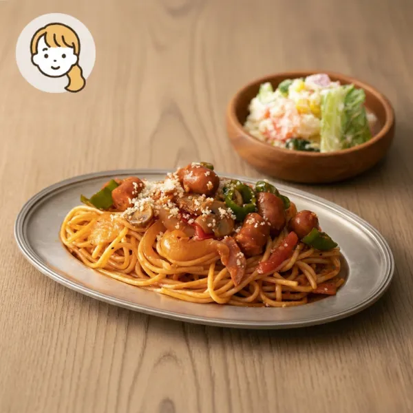 ナポリタンとポテサラの主食・主菜・副菜セット (大人1人)