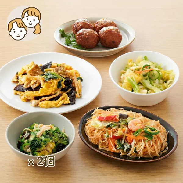 彩り中華と焼きビーフンの主菜・副菜セット (大人2人)