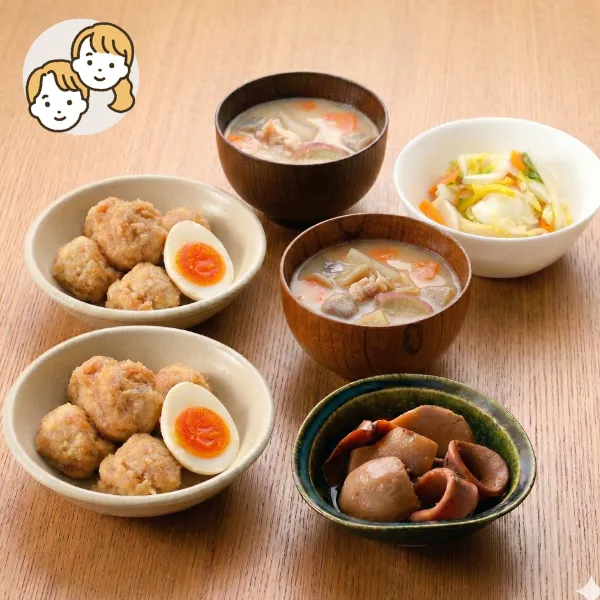 ふわふわ豆腐つくねと里芋うま煮の主菜・副菜セット (大人2人)