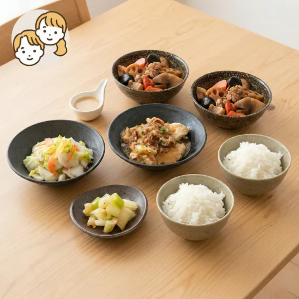 筑前煮と肉豆腐の和風主食・主菜・副菜セット (大人2人)