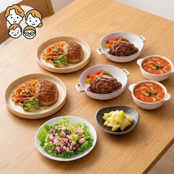 家族で楽しむハンバーグとサラダの主菜・副菜セット (ファミリー)