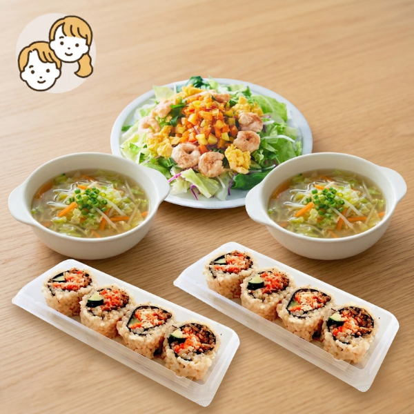 もっちり玄米ロールと生姜スープの主食・主菜・副菜セット (大人2人)