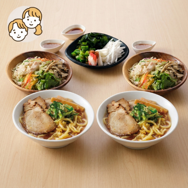 自家製チャーシュー麺の主食・主菜・副菜セット (大人2人)