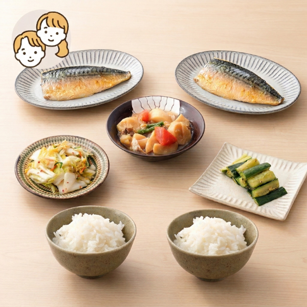 さばと肉じゃがの和風主食・主菜・副菜セット (大人2人)