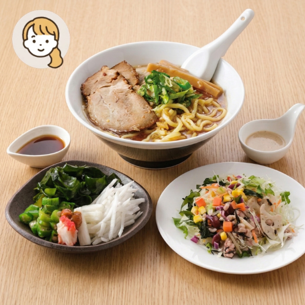 自家製チャーシュー麺の主食・主菜・副菜セット (大人1人)