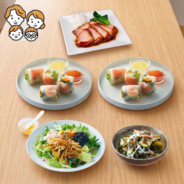 やわらか煮豚と生春巻きの主菜・副菜セット (ファミリー)