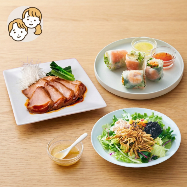 やわらか煮豚と生春巻きの主菜・副菜セット (大人2人)