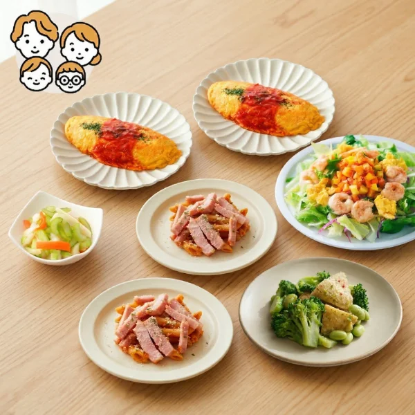 オムライスとペンネのカフェ風主菜・副菜セット (ファミリー)