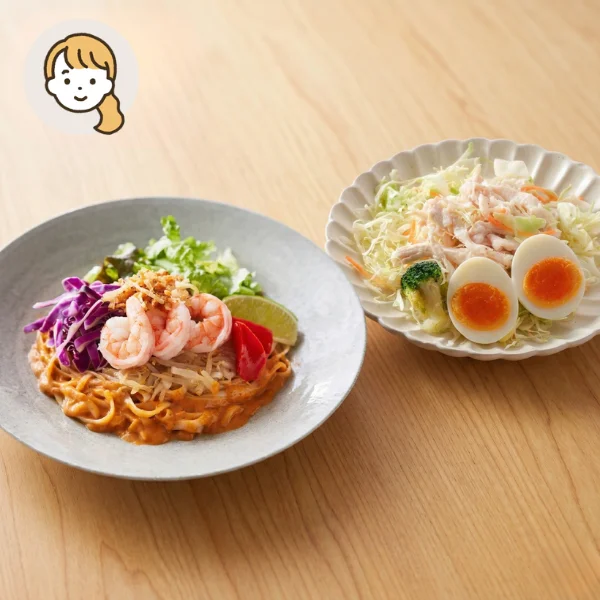 スパイス香るトムヤムヌードルの主食・主菜・副菜セット (大人1人)
