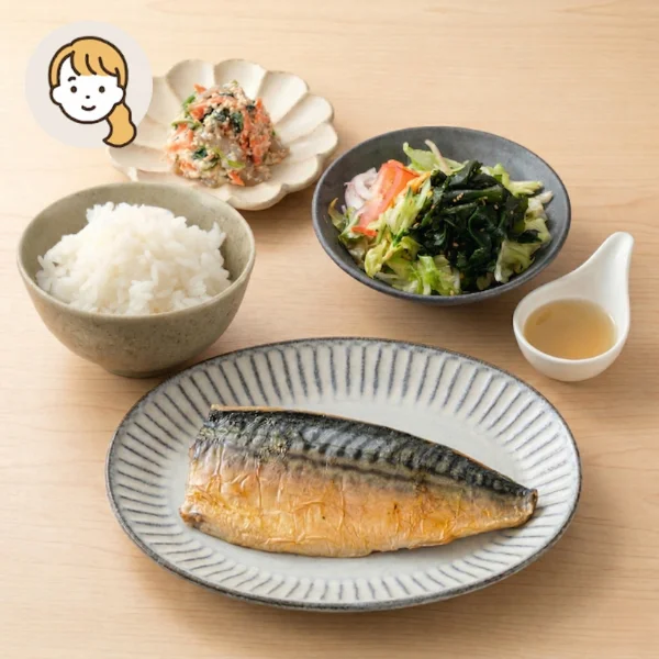 旨味濃縮！さば灰干し焼きの主食・主菜・副菜セット (大人1人)