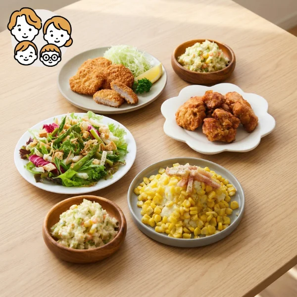 サクサク揚げ物と彩り野菜の洋風主菜・副菜セット (ファミリー)