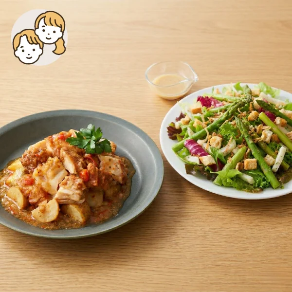 ローストチキンとアスパラサラダの贅沢主菜・副菜セット (大人2人)