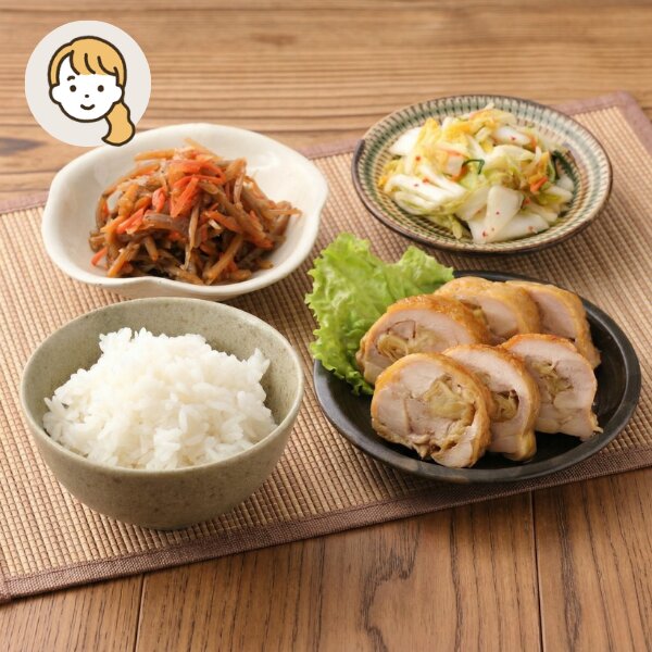 生姜香る鶏巻きとスタミナ白菜の主食・主菜・副菜セット (大人1人)