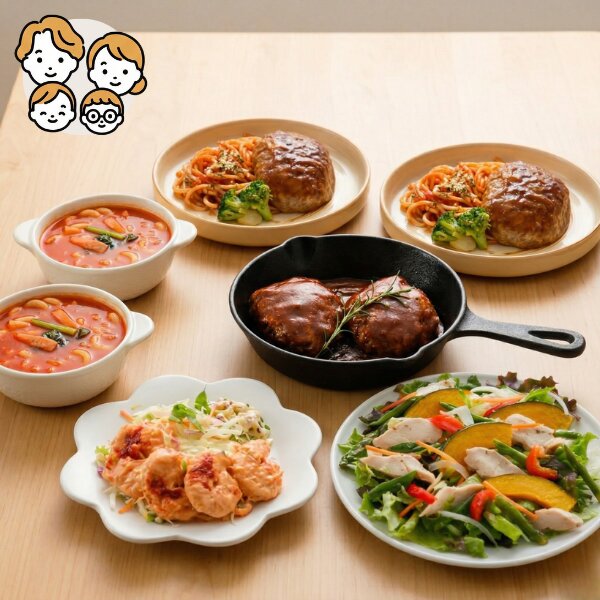 シェフ特製ハンバーグと彩り野菜の贅沢主菜・副菜セット (ファミリー)