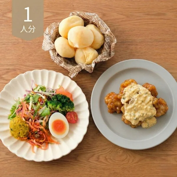 【初回おすすめ】チキン南蛮とチーズパンの洋風献立 (1人分)