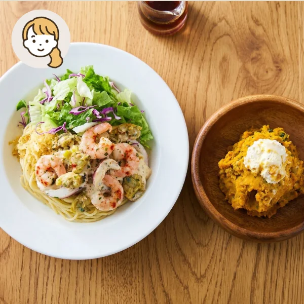 たっぷり海の幸のサラダパスタの主食・主菜・副菜セット (大人1人)