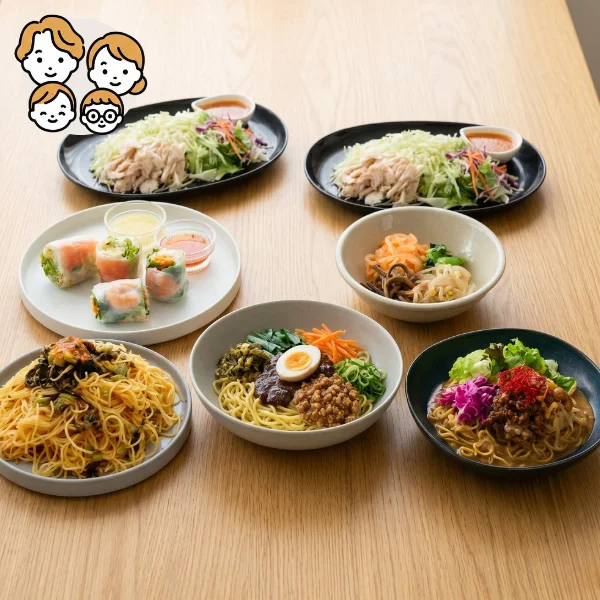 旨辛麺とビーフンのアジアン主菜・副菜セット (ファミリー)