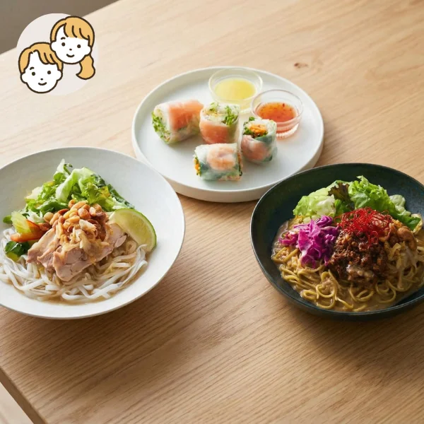 爽やかフォーと旨辛担々麺の主菜・副菜セット (大人2人)