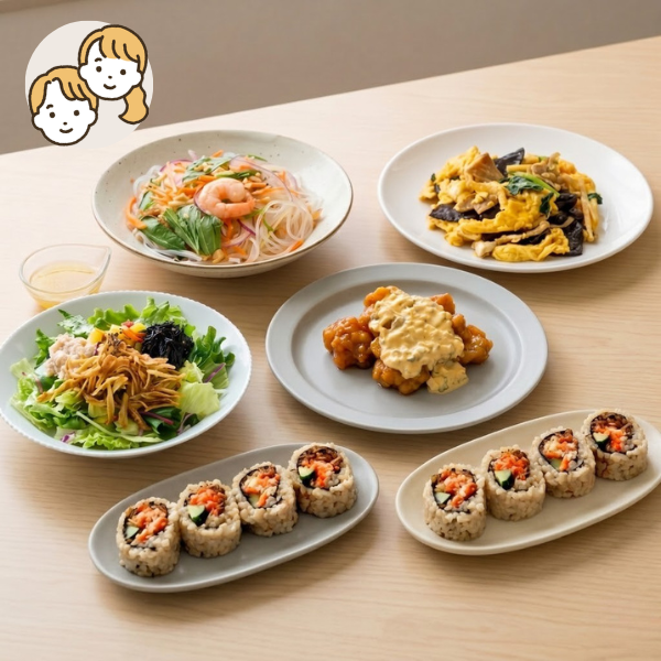 チキン南蛮と中華炒めの主食・主菜・副菜セット (大人2人)