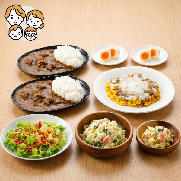 本格ビーフカレーとドリアの主菜・副菜セット (ファミリー)