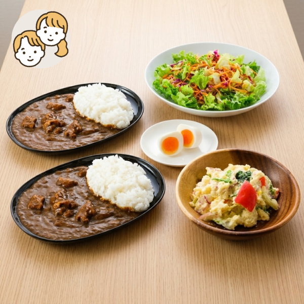 本格ビーフカレーと彩りサラダの主菜・副菜セット (大人2人)