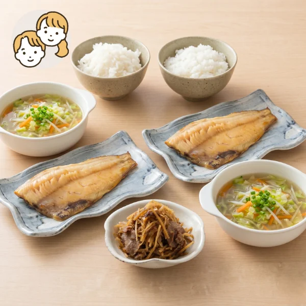 ほっけと生姜スープの主食・主菜・副菜セット (大人2人)