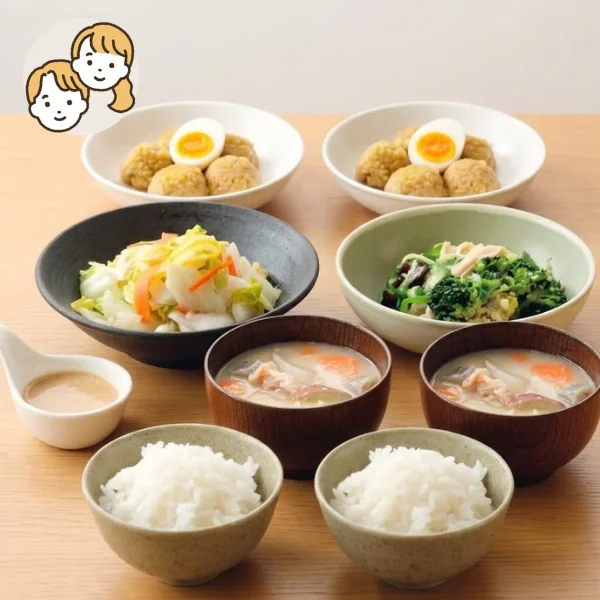 ふわふわつくねと豚汁の主食・主菜・副菜セット (大人2人)