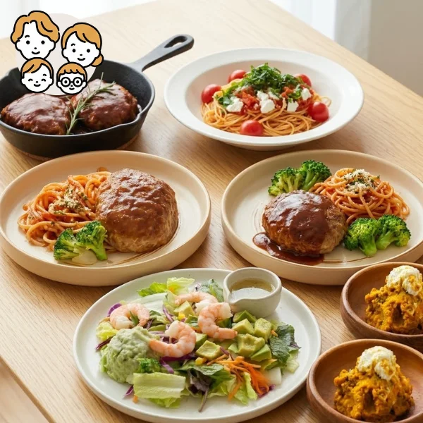 家族で囲む！ハンバーグの彩り洋食主菜・副菜セット (ファミリー)