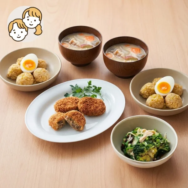 ビーフコロッケと豚汁の主菜・副菜セット (大人2人)