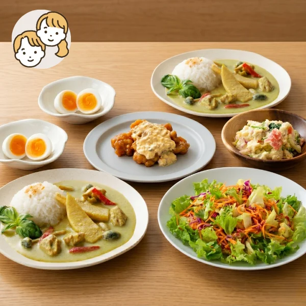 本格グリーンカレーと彩りサラダの主菜・副菜セット (大人2人)