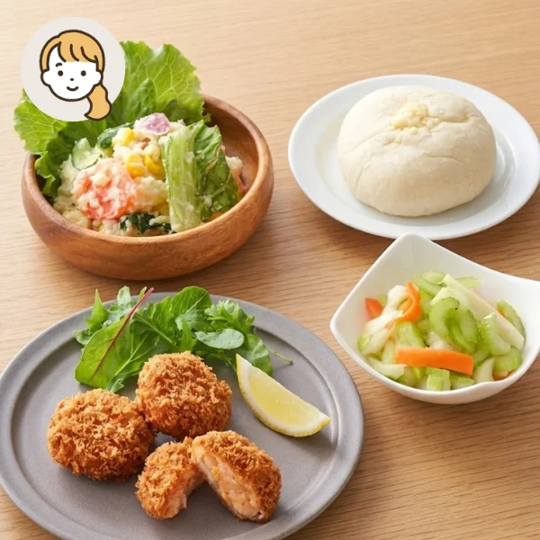 プチ海老カツの洋風主食・主菜・副菜セット (大人1人)