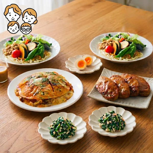 野菜うどんと特製味玉の主菜・副菜セット (ファミリー)