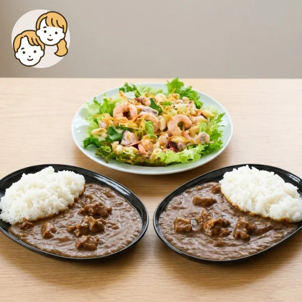 ビーフカレーと海の幸の贅沢主菜・副菜セット (大人2人)