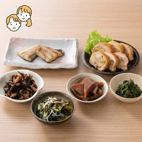 ほっけと鶏肉生姜巻きの主菜・副菜セット (大人2人)