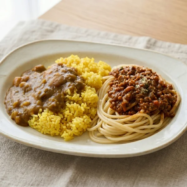 欧風カレー&ミートソースパスタ