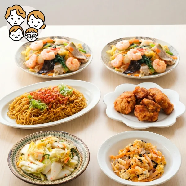 あんかけ焼きそばとカレービーフンの主菜・副菜セット (ファミリー)