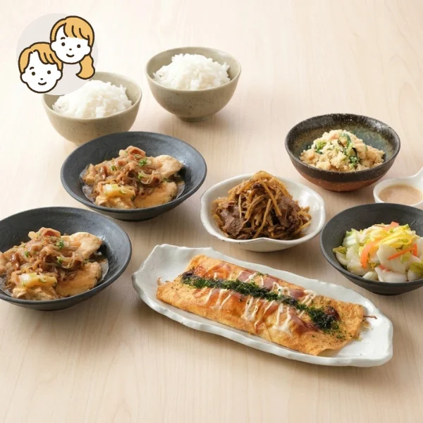肉豆腐ととん平焼きの主食・主菜・副菜セット (大人2人)