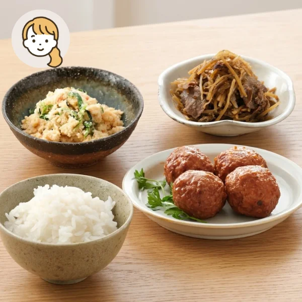 肉団子と牛肉きんぴらの主食・主菜・副菜セット (大人1人)