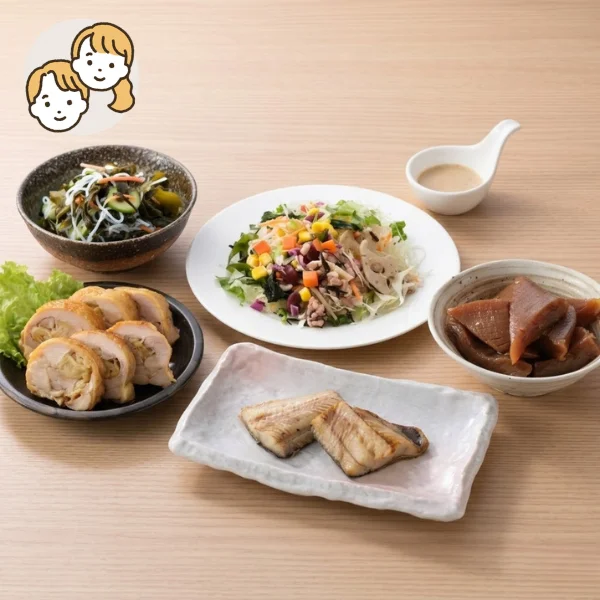 ほっけと鶏肉生姜巻きの主菜・副菜セット (大人2人)
