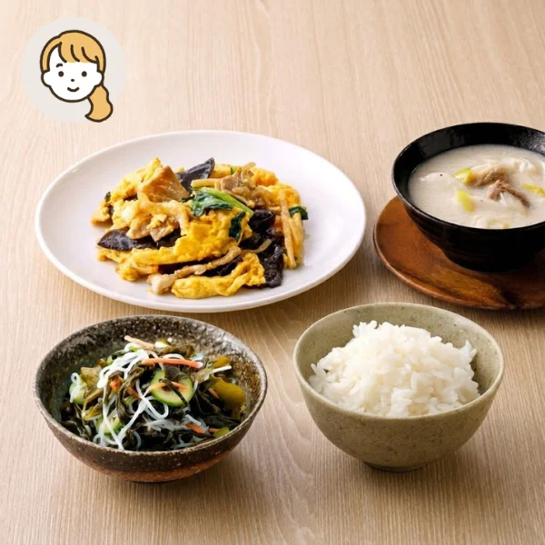 中華炒めとコムタンの主食・主菜・副菜セット (大人1人)