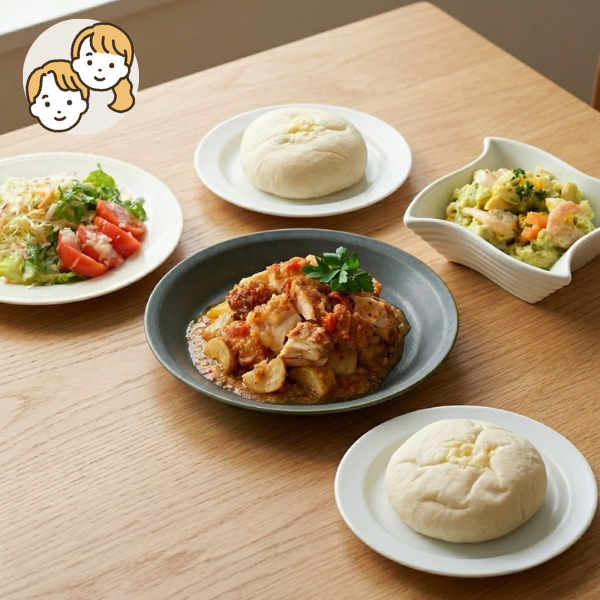 ローストチキンと海老アボカドの主食・主菜・副菜セット (大人2人)