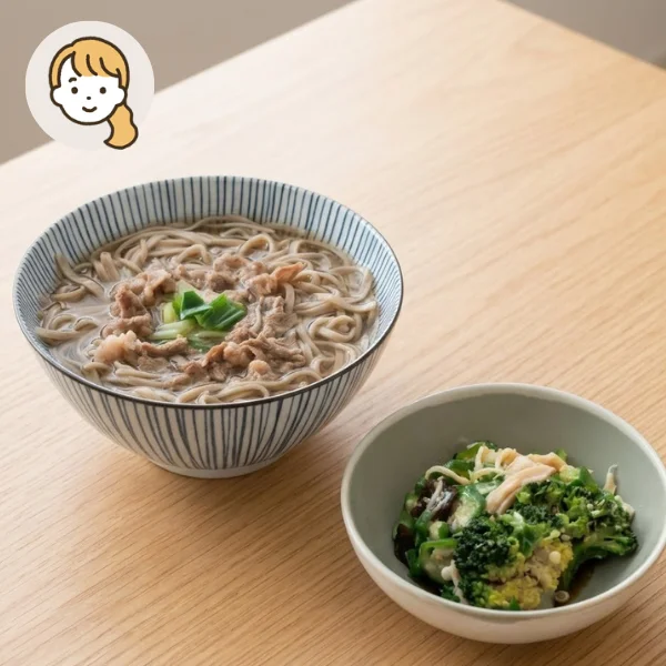 黒毛和牛肉蕎麦の主食・主菜・副菜セット (大人1人)