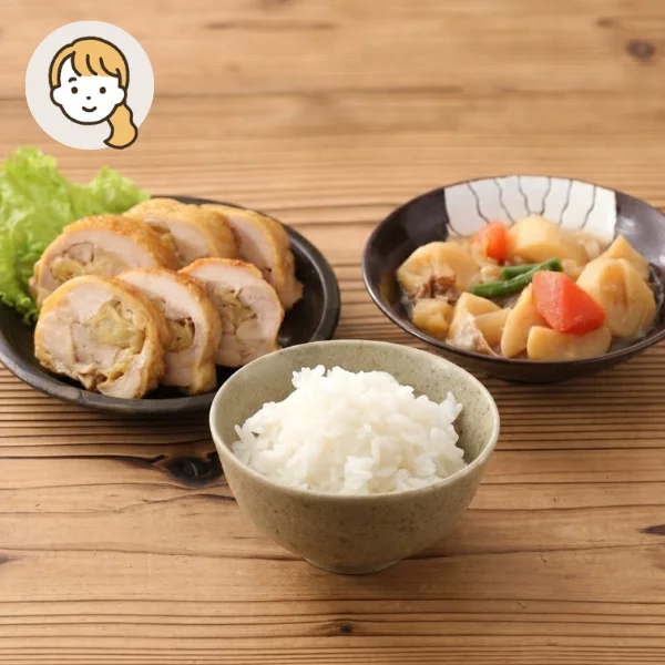 生姜香る鶏巻きと肉じゃがの主食・主菜・副菜セット (大人1人)