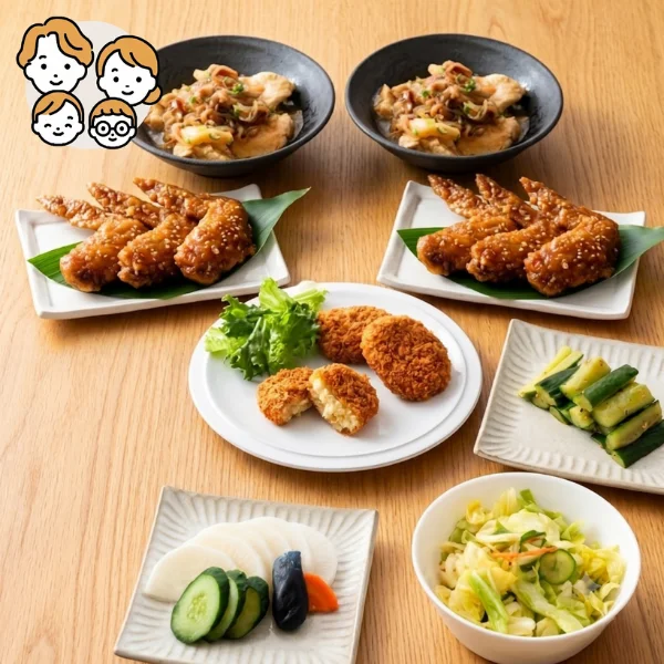 肉豆腐と手羽先揚げの主菜・副菜セット (ファミリー)