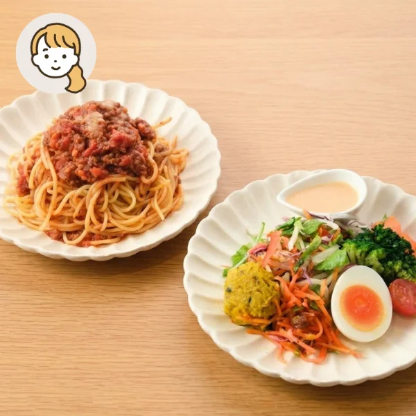 ボロネーゼと彩りサラダの主食・主菜・副菜セット (大人1人)